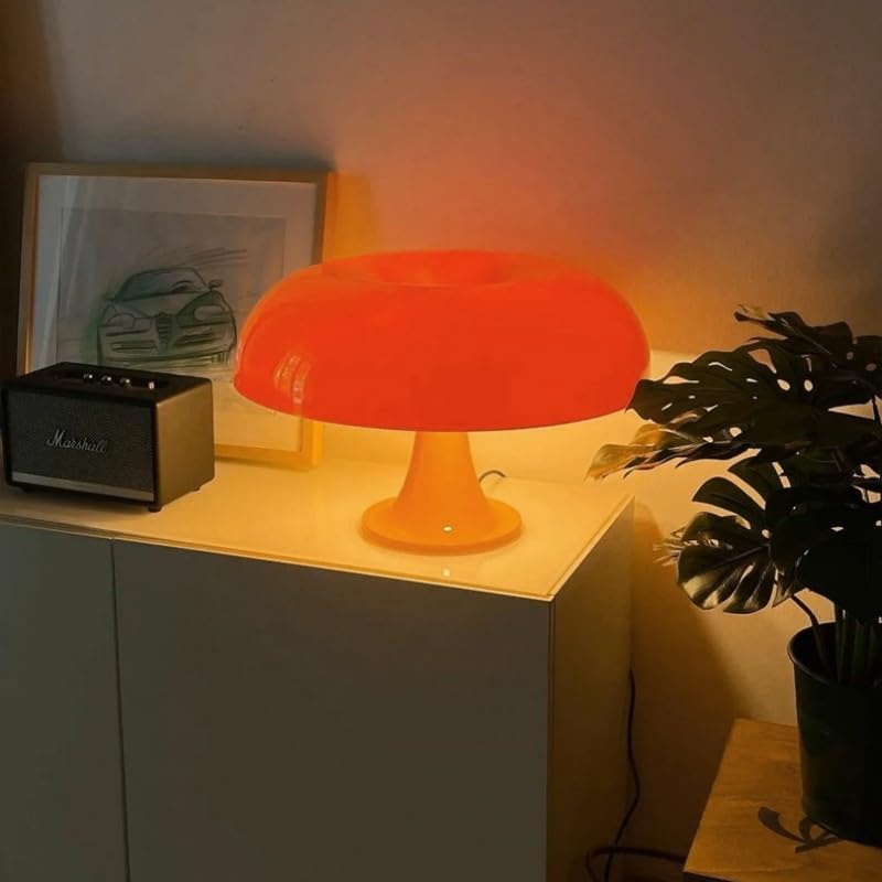 Miniatura 3 de Lámpara de mesa con forma de hongo naranja, lámpara de mesa estética retro de 12 W, 3 colores regulables, lámpara moderna de mediados de siglo,