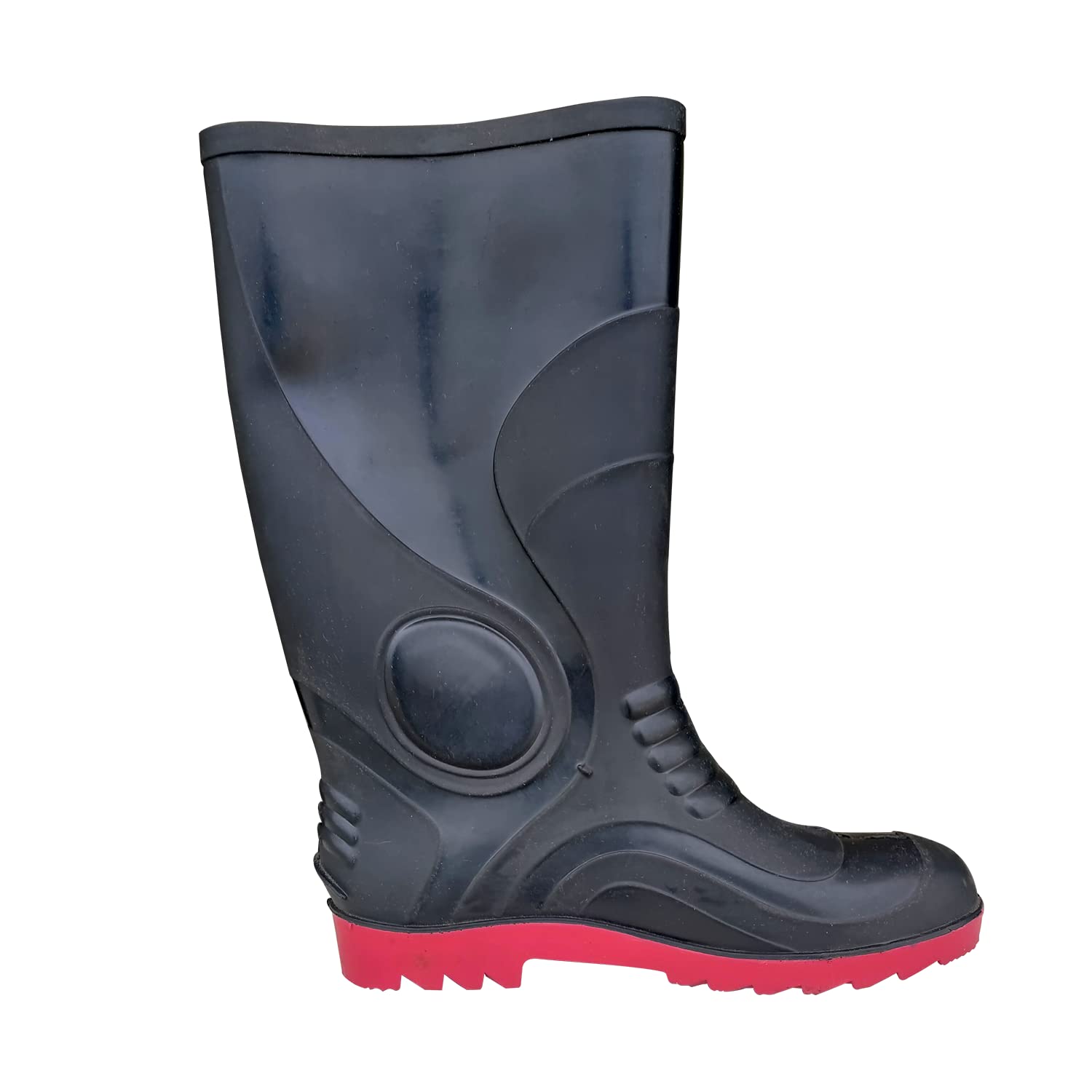 LADWA Men's Gum Boot Risk Safety Shoes with Steel Toe Black Construction Factory Work Boots Industrial Purpose Super Safety Gum Boots (Size - 10)