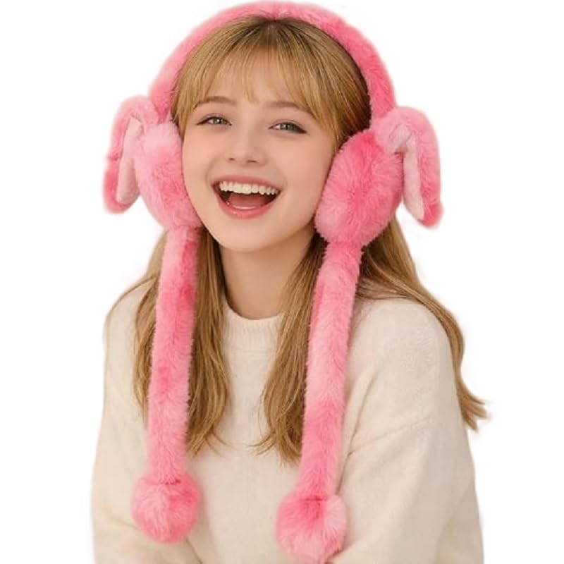 cotson ;lasting wear in every pair Cute Bunny Moving Ear Plush Earmuffs Soft Cozy Winter Ear Warmer Headband for Women, Girls & Kids-picture-35