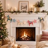Watersay 9 ft Swedish Scandinavian Dala Horse Christmas Garland with Stars