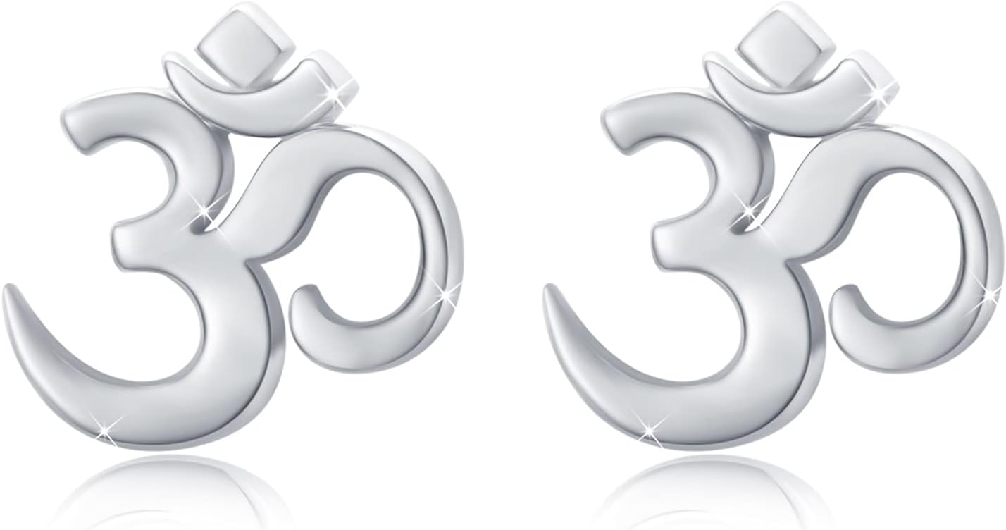 MEDWISE Aum Om Ohm Earrings Silver/Rose Gold-Plated/Gold-Plated Stud Earrings 925 Sterling Silver Spiritual Yoga Om Symbol Jewelry for Women Young Ladies Daughter Niece Birthday Gifts