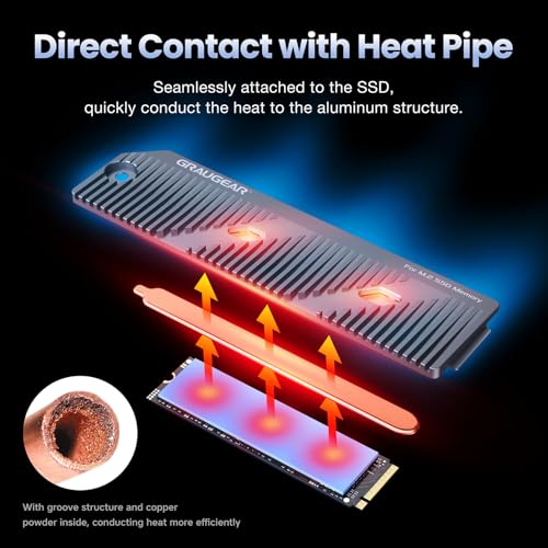 Image of GRAUGEAR PS5 Pro /PS5 Slim M.2 SSD Heatsink with Heatpipe, Integrated Copper Heatpipe and Aluminum Fins for High-Efficiency Cooling, Compatible with NVMe SSD Upgrade for PlayStation 5