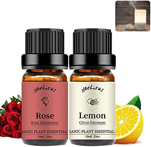 yethious Rose Lemon Essential Oils Set 2pcs*10ml 0.66oz 100% Organic Pure Aromatherapy Gift Oil Kit for Diffuser Rose Oil Essential Oil