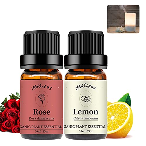 Yethious Rose Lemon Essential Oils Set 2Pcs*10Ml 0.66Oz 100% Organic Pure Aromatherapy Gift Oil Kit For Diffuser Rose Oil Essential Oil #TOP19