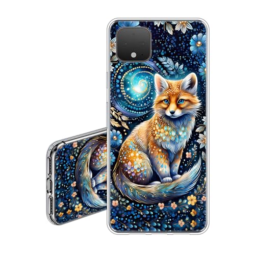 JEZSTHAI Case Compatible con Google Pixel 4 XL Funda Transparente Silicona Flexible Suave Anti-Choques y Anti-Arañazos TPU Carcasa Protectora con Zorro Dibujos Aesthetic