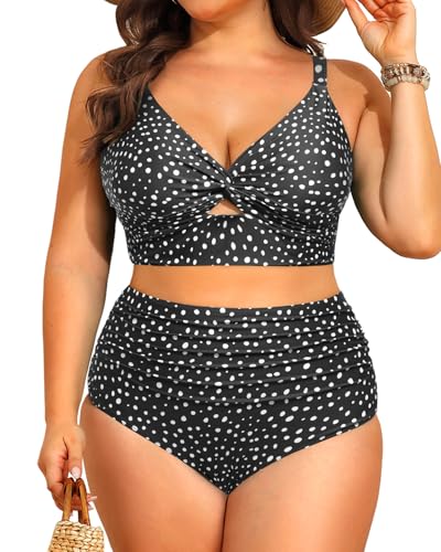 Image of Daci Plus Size Two Piece Swimsuits - Women High Waisted Bikini Tummy Control Bathing Suits Knot Twist Swimwear 2025