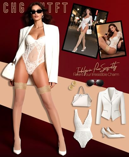 RSLOVE Thigh High Stockings for Women - Sexy Silicone Lace Top Sheer Over Knee Silky Lingerie Stocking4