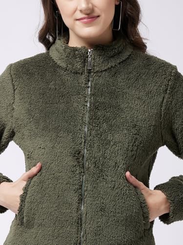 Image of Modeve Women Solid Full Sleeve Fur Standard Length Jacket For Winter