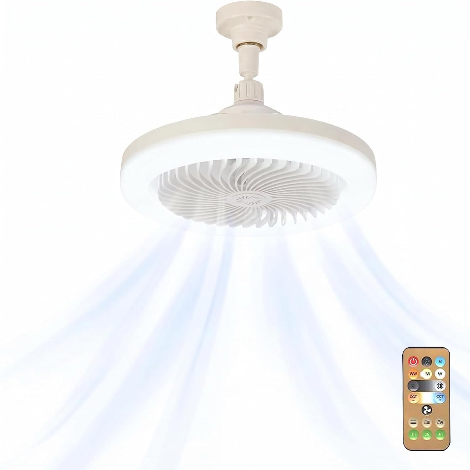 LED Fan Lights Ceiling for Bedroom, E27 Ceiling Fans with Lights and Remote Light Bulb Fan 3 Color Dimmable LED, 3 Speeds for Small Spaces Bedroom Home Office Dormitory