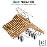 High-Grade Wooden Childrens/Kids Hangers With Clips (10 Pack) Smooth & Durable Wood Baby Hangers / Nursery Hangers - 12.5 Inch - 360° Hook & Cut Notches- Great Toddler Hanger For Dress Skirts Pants
