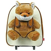 Carry On Backpack Plush Animal for Children 3 4 5 Years - Toddler Boy Girl Handbag with Removable Stuffed Soft Teddybear and Detachable Wheels - Small Rolling Luggage for Kids - 32x28x11 cm - Perletti
