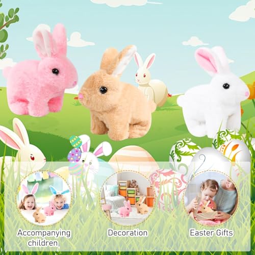 Image of SHINETOY Hopping Rabbit Interactive Electronic Pet Plush Bunny Toy with Sounds and Movements Animated Walking Wiggle Ears Twitch Nose Gift for Toddlers Birthday, Pink, 7''
