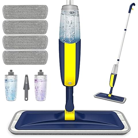 Spray Mop for Cleaning Floors, HOMTOYOU Microfiber Floor Mop Dry Wet Mop with 2 Refillable Bottles and 4 Washable Pads 360° Rotatable Cleaning Mop for Home Kitchen Hardwood Laminate Wood Tiles Cover