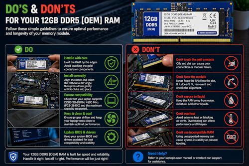 Image of 12GB DDR5 4800MHz OEM Laptop RAM Compatible with RAMAXEL [Key Specs: PC5-38400 /4800B | 262-Pin SO-DIMM | CL40 | 1Rx16 | 1.1V | Non-ECC] | 5 Years Seller Warranty