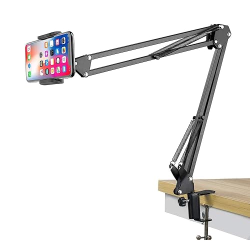 FAPPEN Cell Phone Holder, Phone Holder for Bed Desk, 360° Flexible Articulating Long Arm Clamp Bracket Mount Stand for iPhone 15 14 13 12 11, Samsung, Huawei (3.5-6.5'') - A-Black