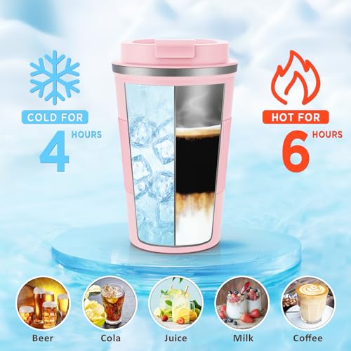 KETIEE Kaffeebecher to go,380ml Thermobecher Kaffee-to-go,Kaffeebecher Thermo,Doppelwandig Reisebecher Travel Mug,Vakuum Isolierbecher mit auslaufsicherem Deckel für Kaffee und Tee,Rosa 2