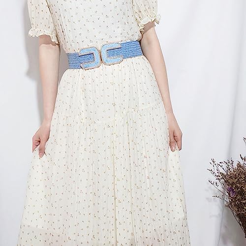 Women's Braided Thick Belt Fashion Holeless Wide Raffia Holeless Elastic Beach Chunky Belt for Summer Dress2