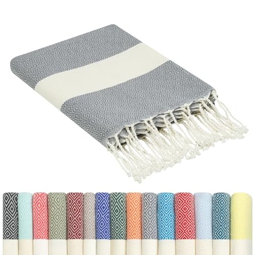 Strandhandduk bomull 100x200 cm Extra stor, bärbar & sandfri | hamam turkiska strandhanddukar | Fouta Handduk: Holiday Essentials kvinnor + män,...