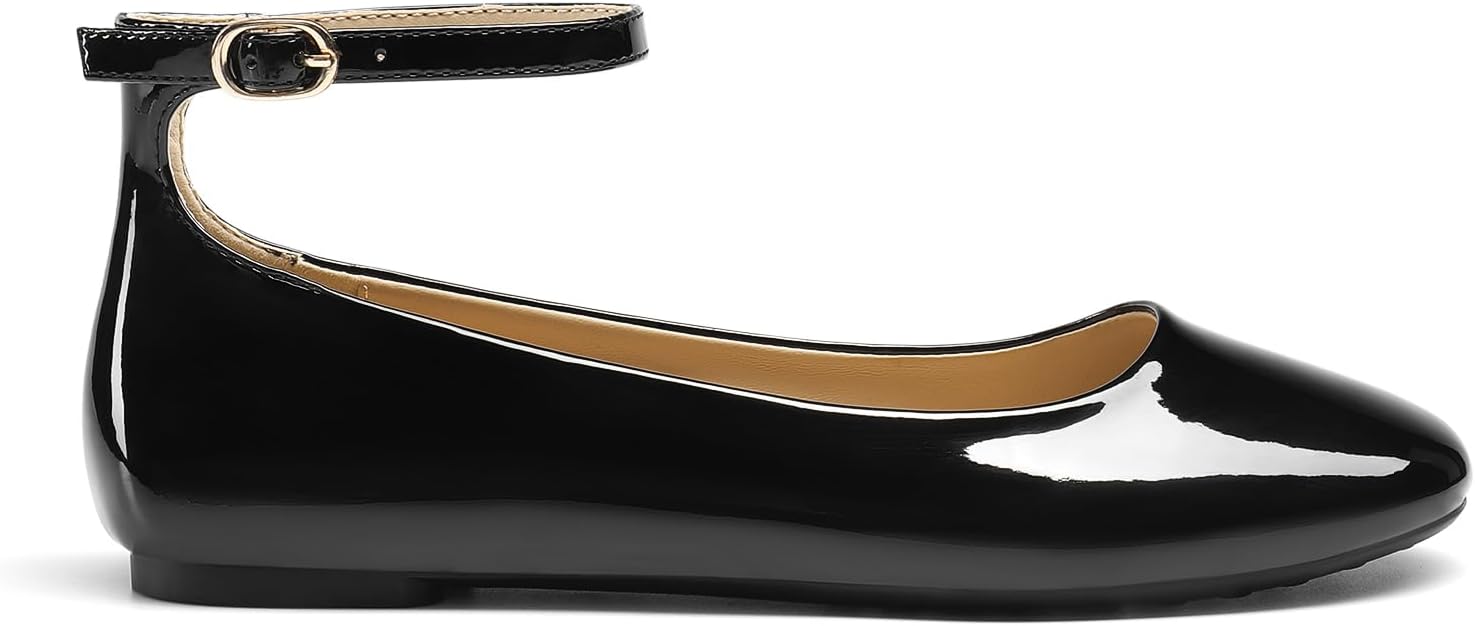DREAM PAIRS Women's Dressy Ballet Flats Shoes Round Toe Comfortable Ankle Strap Patent Ballerina Flats Shoes - Image 3