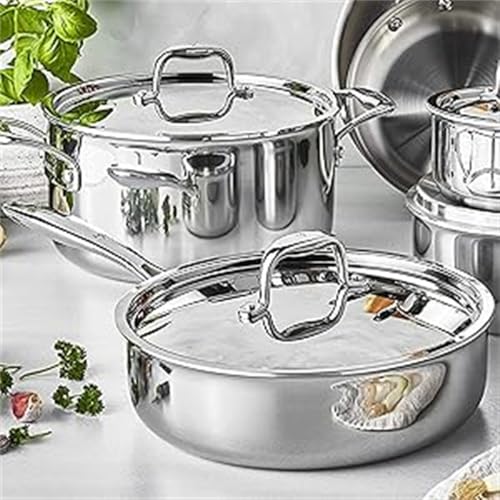 ASerZenith 10 pc 3 Ply Stainless Steel Pots and Pans Set Cookware Set Fry Pan Saucepan with Lid Saute Pan,Stainless Steel - Image 5