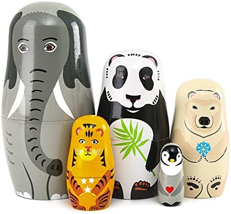 Bgraamiens Nesting Dolls Russian Matryoshka Wood Stacking Dolls for Kids Handmade Toys ( Animals)