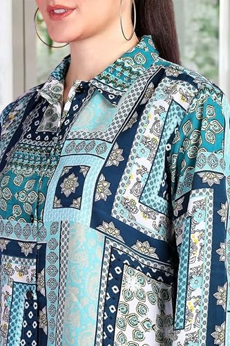 Image of POPWINGS Women Casual Sky Blue Floral Printed Shirt | Collar Button Shirt | Full Sleeve Shirt | Trendy Shirt | Regular Casual Shirt
