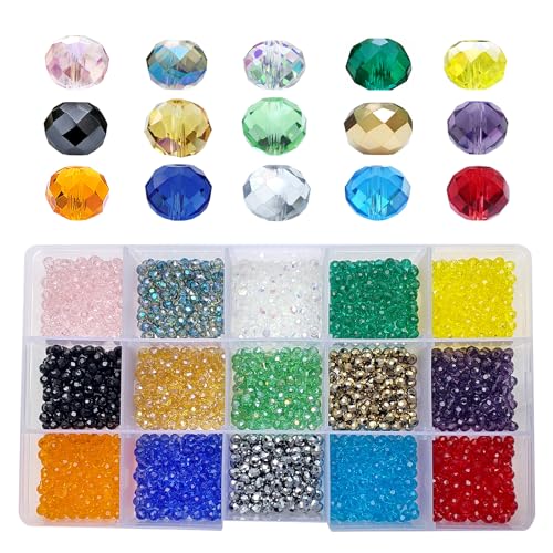 Image of 4mm Rondelle Glass Beads for Jewelry Making, Faceted Briolette Crystal Spacer Beads for Bracelets Necklaces Earring, 1605pcs