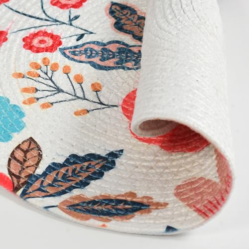Image of LaVichitra Cotton Table Placemat | Dining Table Mat | Bed Side Table Mat | Cotton Round Shape Placemats | Washable PlaceMat for Shelves & Plant Pots - Pack of 2, Floral Print