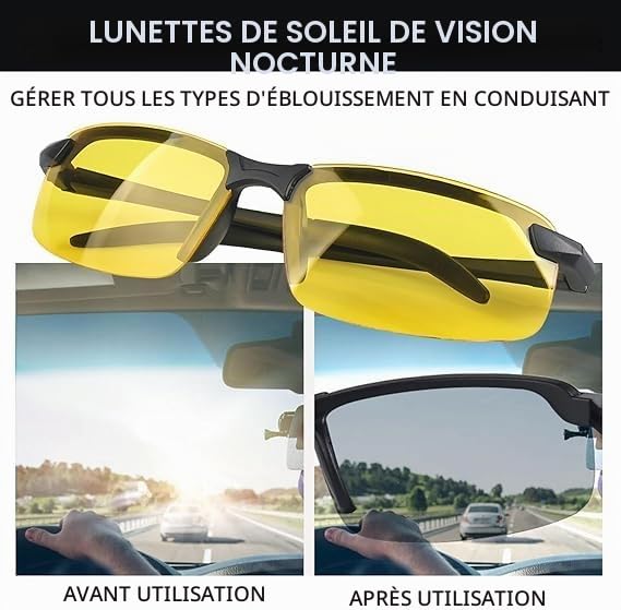 Lunettes de Conduite Nocturne Polarisées Anti-Éblouissement avec Protection UV400, Lentilles Jaunes pour Hommes et Femmes, Idéales pour la Conduite de Nuit, la Marche et le Cyclisme