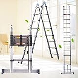 Leitern Mehrzweck-Teleskopleiter Typ A, 5 m, zusammenklappbare ausziehbare Stufenleiter mit rutschfesten Stabilisatorstangen und Sicherheitsschloss, einziehbare Leiter für Wohnmobile, 150 kg Belastung
