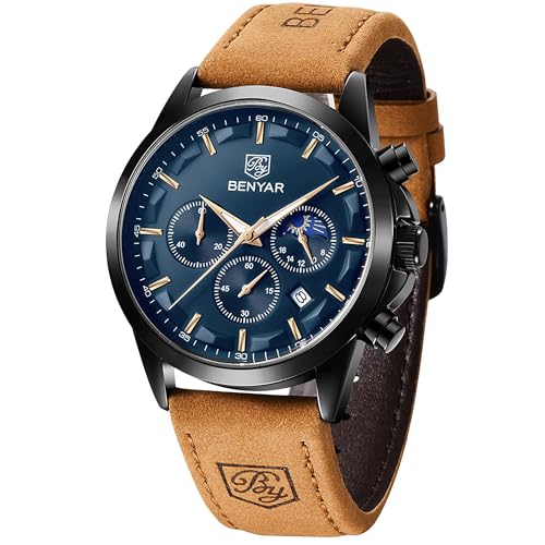 by BENYAR Men's Chronograph Waterproof Luminous Date Watches Stainless Steel Bracelet Large Dial...