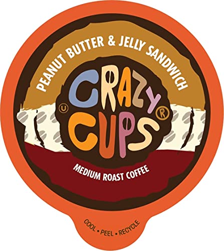 Crazy Cups Flavored Coffee for Keurig K-Cup Machines, Peanut Butter & Jelly Sandwich, Hot or Iced Drinks, 22 Single Serve, Recyclable Pods