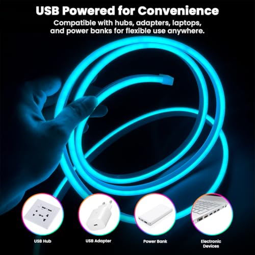 Image of Neon USB Strip Light, 2 Meter, 5V Adapter - 200+ Dynamic Modes, Music Sync, App & Motion Sensor Control, USB-C, Flexible Waterproof LED Rope Light (RGB (5M))
