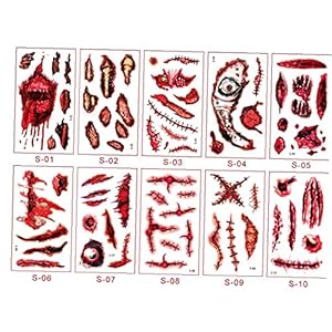 Tijdelijke tatoeages, stickers Halloween Scar Bloody Wound Face Make-upbenodigdheden Maak meerdere patronen 10st Style2