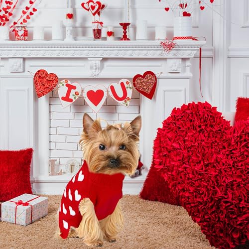 GOYOSWA Hundepullover für Valentinstag, Strickpullover in Herzform, für kleine, mittelgroße und große Hunde, Haustiere, Rot, Größe XL
