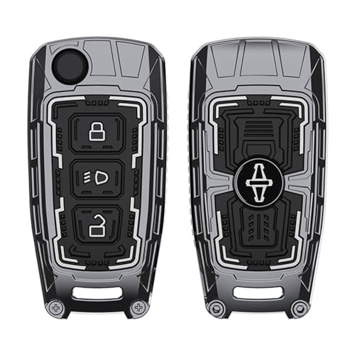 Image of Keyzone Iron Core Series Key Cover Compatible for Tata Curvv, Nexon, Harrier, Altroz, Punch, Safari, Tigor, Tiago, Zest, Bolt 3 Button flip Key (Gunmetal)