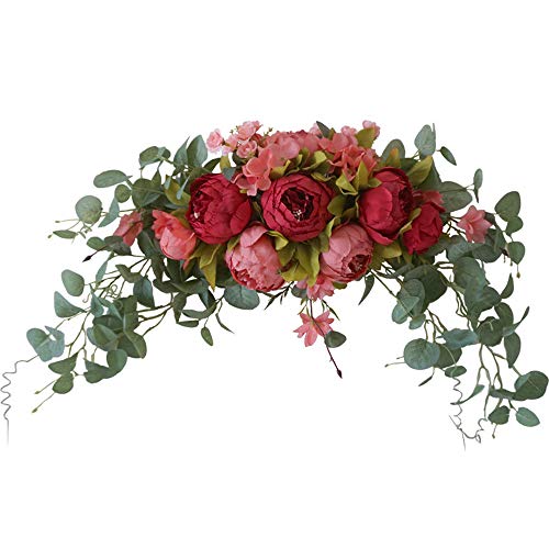 Wedding Arch Flowers, 30 Inch Rustic Artificial Floral Swag For Lintel, Green Leaves Rose Peony Sunflowers Door Wreath Home Decoration #TOP4