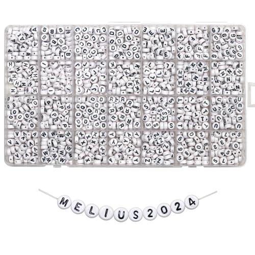 Image of Melius 1450Pcs Acrylic Letter and Number Beads, White