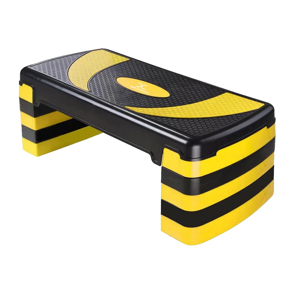 Aerobic Exercise Stepper with 5 Adjustable Step Levels (10/15/20/25/30CM), Cardio, Weights, Yoga, Exercise Workout Step Board, Anti-Slip for Home/Gym/Office, Routines, Fitness, Traing (Yellow)