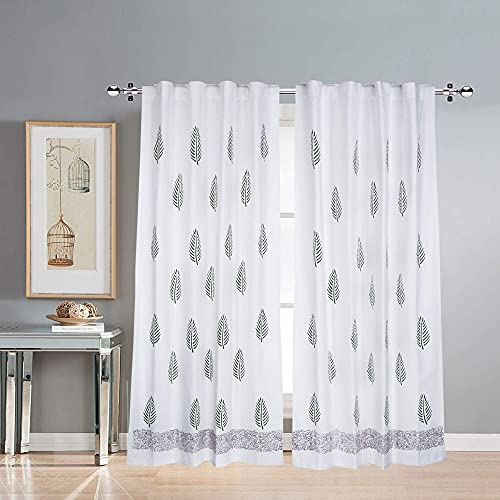Image of LINENWALAS Cotton Curtains for Door Set of 2, Linen Textured Doors Curtains for Home Decor, Hangs Elegantly with Back Loops (4.5ft x 8.5 ft, Green Leaf), Grommets