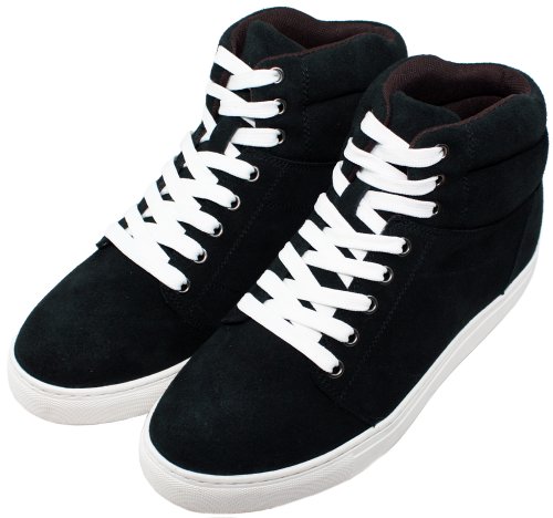 Calden Men's Invisible Height Increasing Elevator Shoes - Black Suede Leather Lace-up Casual Fahion Sneakers - 3 Inches Taller - K107201 - Size 8 D(M) US3