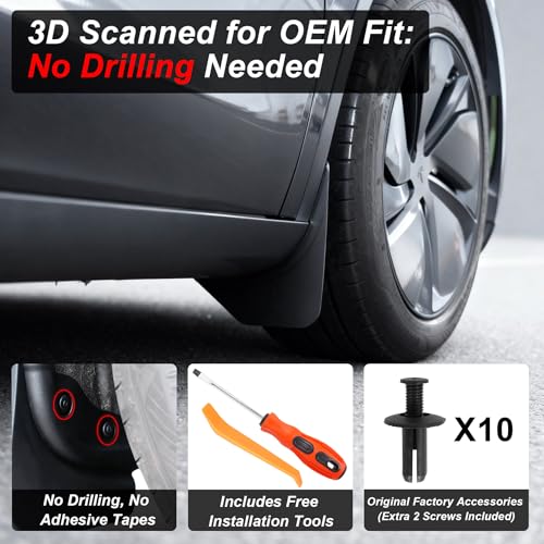 Image of RUTU TPE Mud Flaps for Tesla Model Y Juniper 2025 2026 4PCS | All Weather No-Drill Splash Guards, Front & Rear Fender Protection Kit, Tesla Model Y Accessories