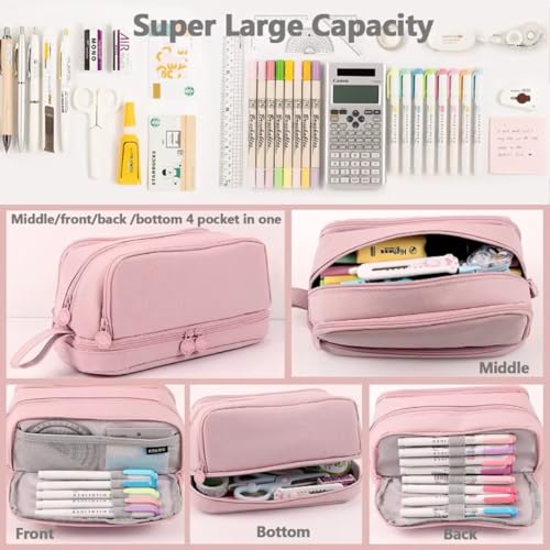 Image of Storio Pencil Box Pouch for School Kids Girls & Boys Aesthetic | Cute Stationary Compass Box Case Organiser - Pink