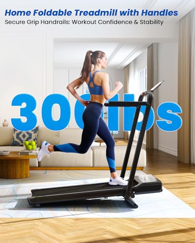 Image of DeerRun Walking Pad Treadmill with Incline and Handle Bar, 4-in-1 Foldable Under Desk Treadmills for Home Small or Office, 300 lbs Capacity 3.0 HP Folding Portable Walking Pad with APP