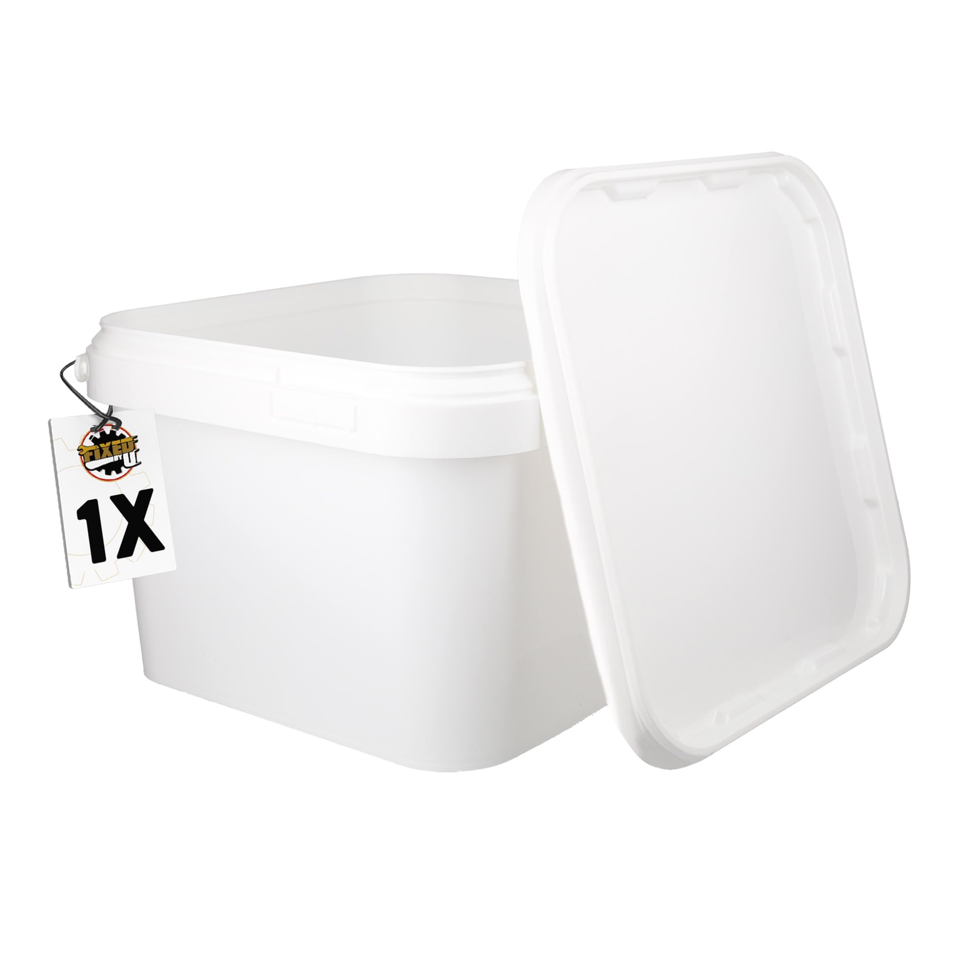 1 Bucket with Lid, 3 Litres, White, Square, Plastic Bucket, Food-Safe, Airtight and Stable, Empty Bucket with Handle and Lid for Food, Chemistry, Adhesives