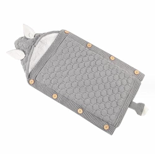 ベビーニット寝袋 赤ちゃん布団 ベビー寝袋 0-12ヶ月 メリヤス生地 春秋冬対応 新生児のおくるみ毛布 フード付き ベビーカーラップ 新生児用 寝袋 出産準備 出産祝い (ライトグレー)