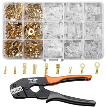 Foto di Capicorda Elettrici a Crimpare, Pinza Crimpatrice 0,5–2,5 mm² con Kit Terminali Elettrici in Ottone, Capicorda Isolati e Non Isolati, per Cavi Auto Moto Elettricista