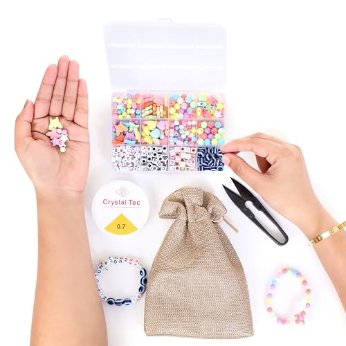 Image of Ambitieux DIY Bracelet Making Kit for Girls - 12 Types Colorful Beads with Charms, Elastic Thread, Earrings, Clasps & Rings - Jewellery Craft Kit for Kids, Birthday Return Gift, Rakhi Special Set for 2 3 4 5 6 7 8 9 10 years (Multicolor 3)