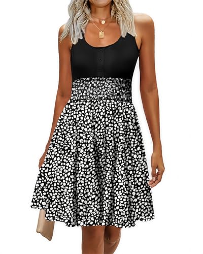 Image of Summer Dresses for Women Casual Sleeveless Sundresses Elastic Waist Mini Sun Dress