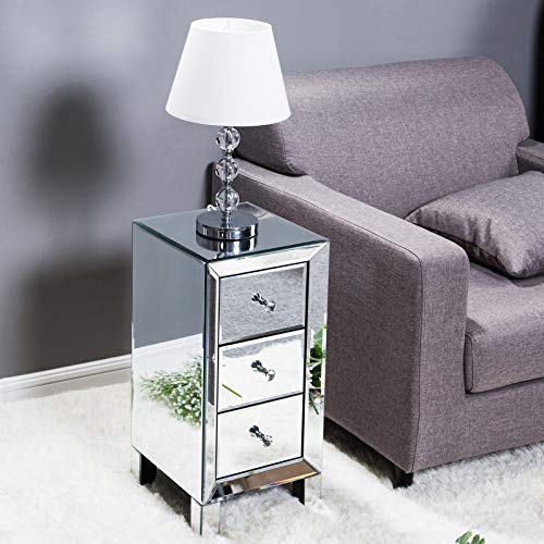 Alightup Table de Chevet Miroir, Table de Nuit avec 3 Tiroirs, Table d'appoint Design pour Chambre Adulte Salon